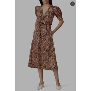 RTR Love, Whit Dotted Puffed Sleeve Midi Dress Small